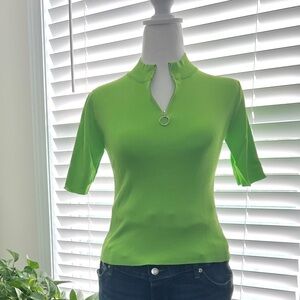 Vibrant Green Short Sleeve Top with Ring Accent